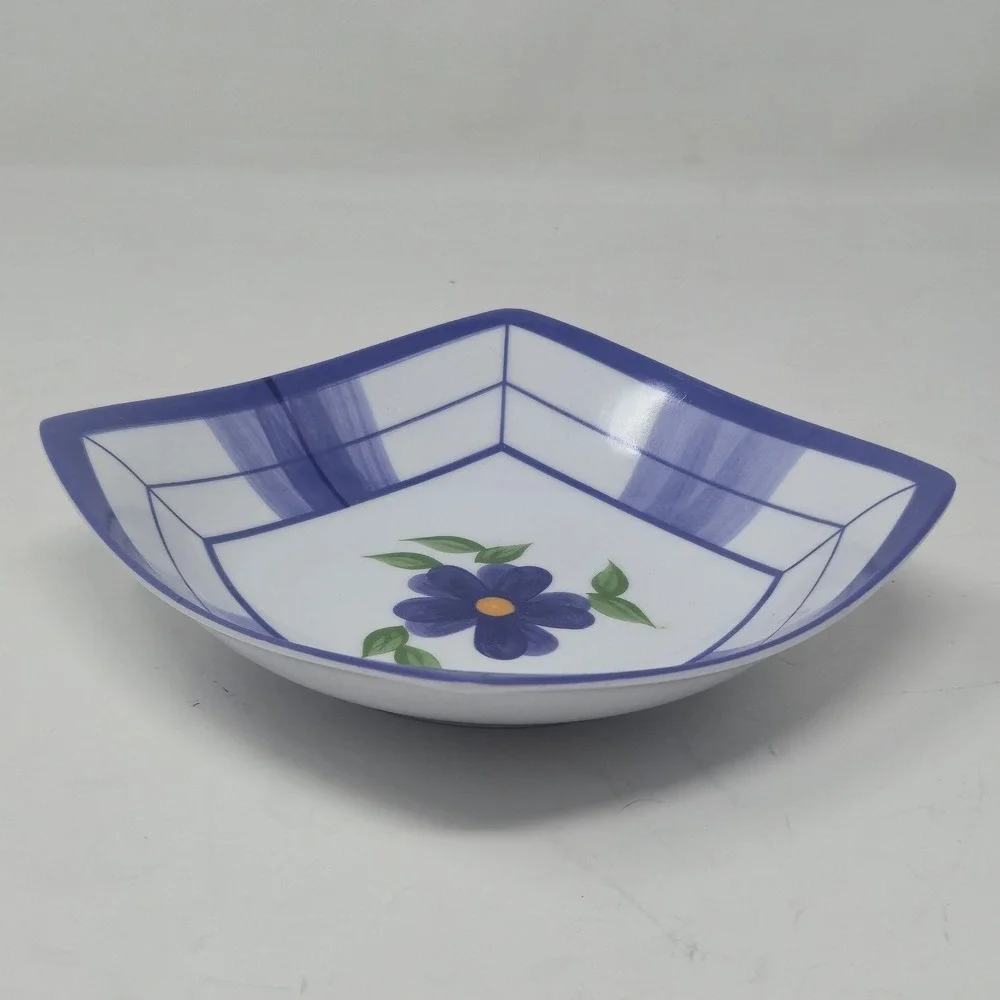 Vintage Reader Service Square Appetizer Plate Blue Floral Dish Boxed